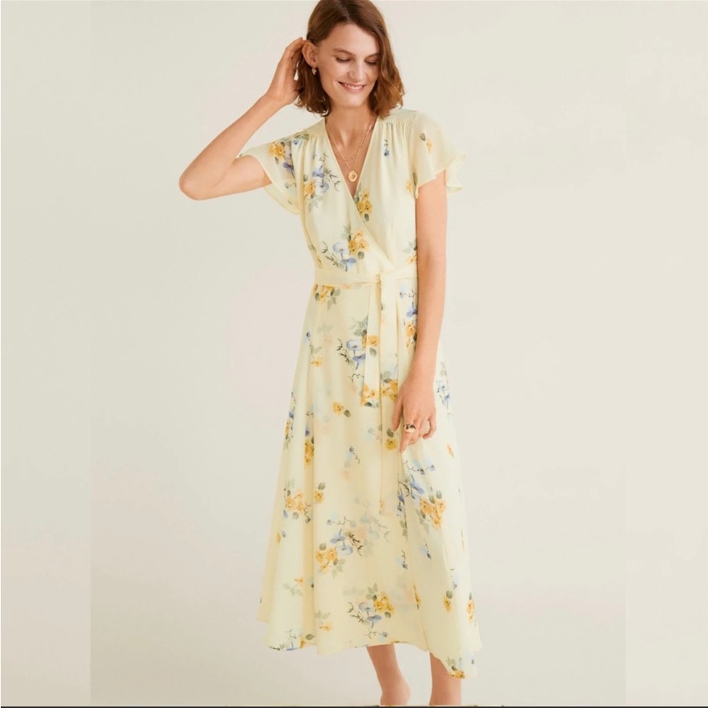 Flower printed light yellow dress